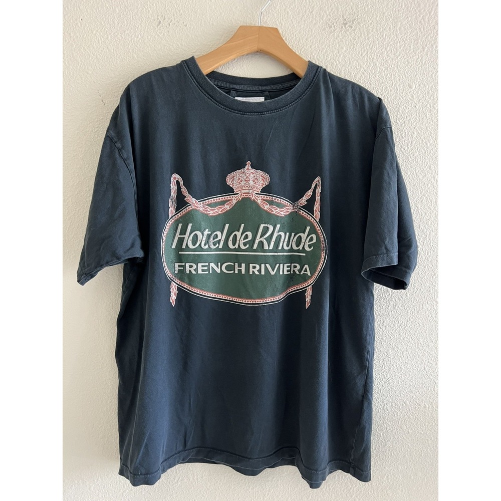 RHUDE Hotel De Rhude French Riviera T-Shirt Men's M Faded Vintage Black Graphic